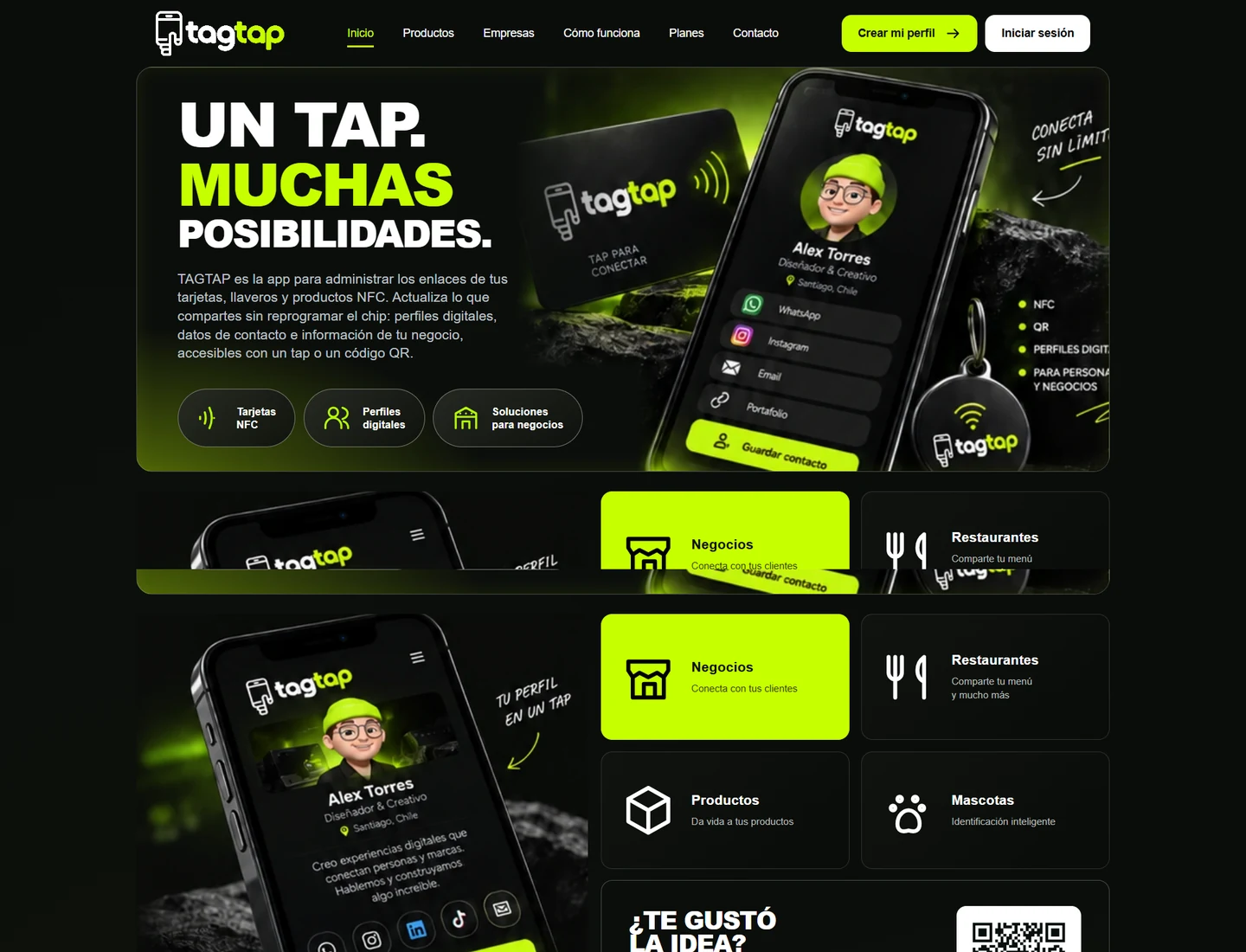 Vista previa de TagTap, app para administrar enlaces NFC y códigos QR desarrollada por Planbox