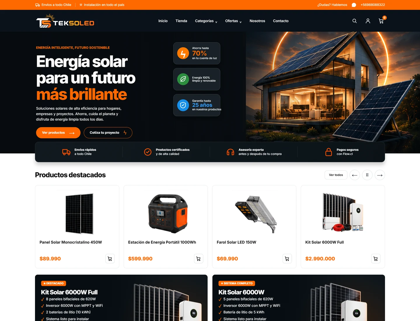 Vista previa del ecommerce de Teksoled desarrollado por Planbox